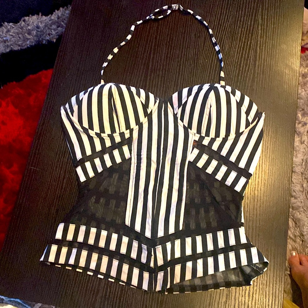Black and white striped bustier top